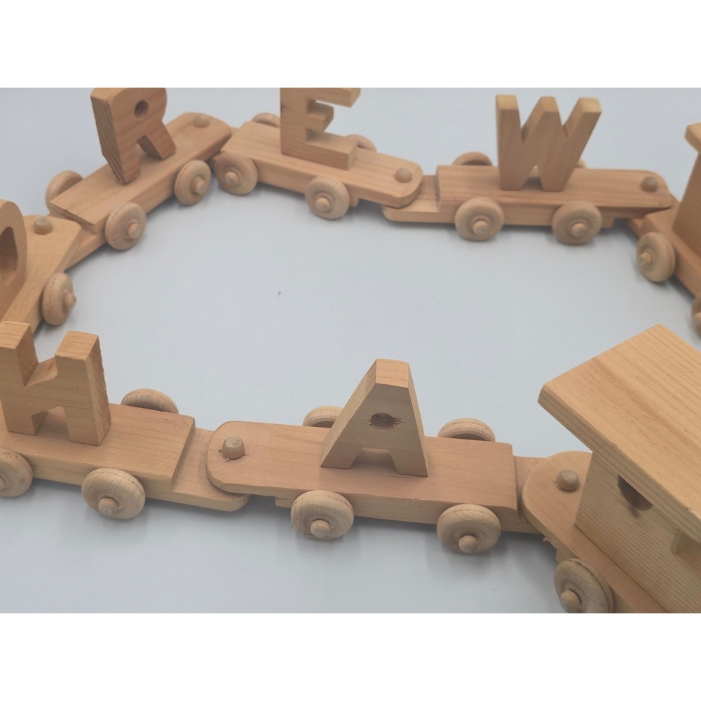 Handmade Wooden Name Train Set Andrew Natural Pine Alphabet Toy Nursery Decor